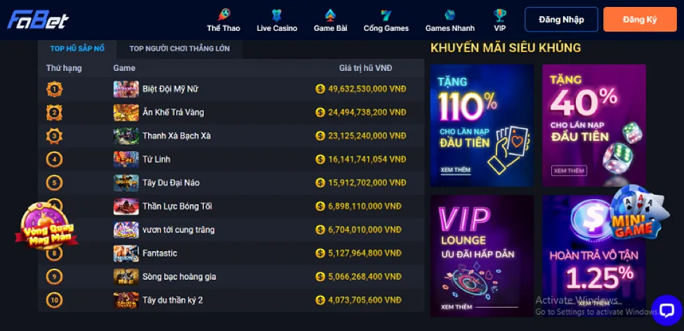 Hoàn trả không giới hạn cho game bài